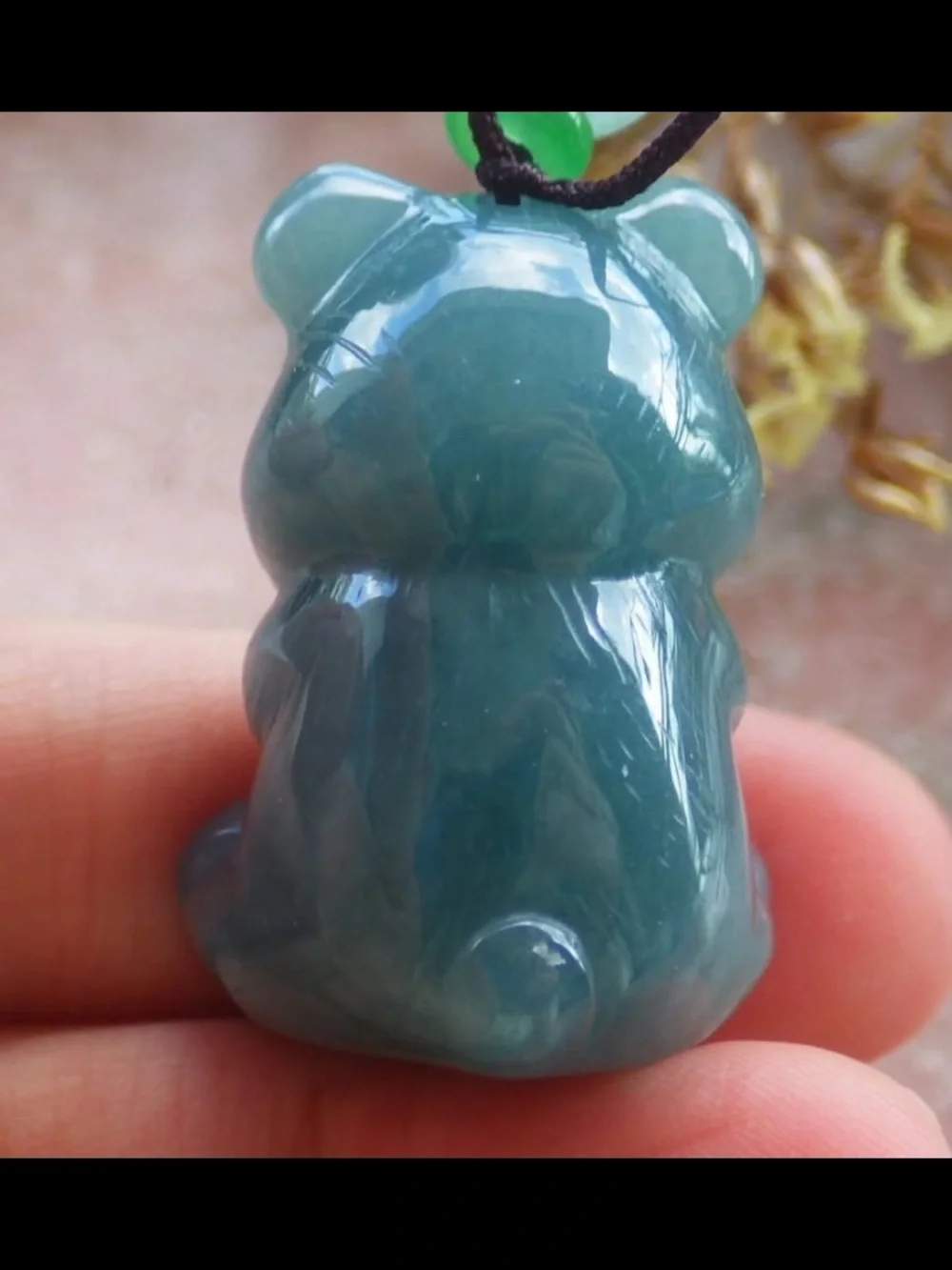 Certificate JADEITE Jade dark Green wealth bear angry panda Pendant